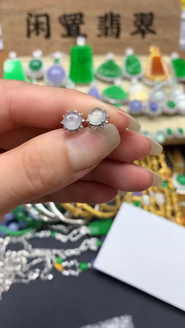 翡翠18K金镶嵌耳饰330-春日珠宝