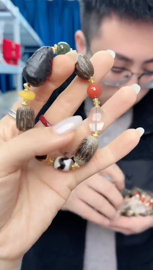 【闪购商品】檀香木手串合金虫漏DIY切面水晶单圈