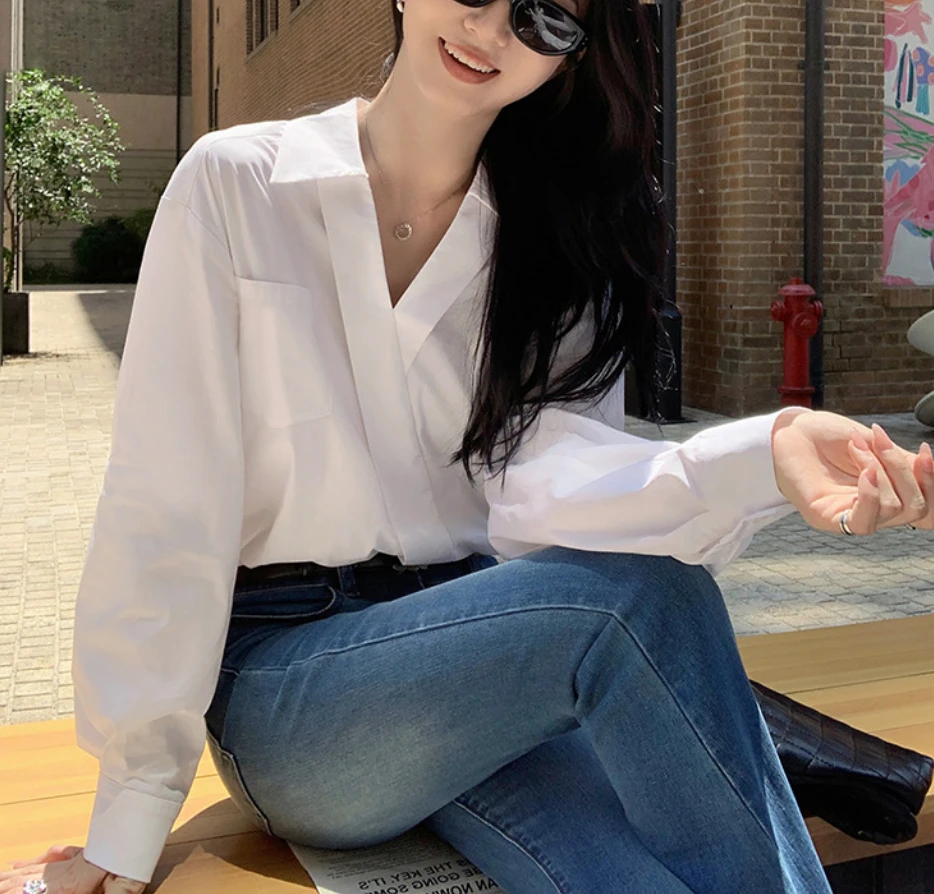白色衬衫女气质百搭时尚衬衫宽松显瘦上衣CG00001