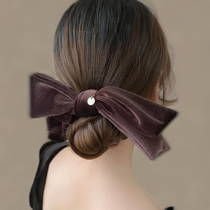 秋冬新款高级感丝绒蝴蝶结大肠圈精致时尚显气质丸子头发圈头饰新