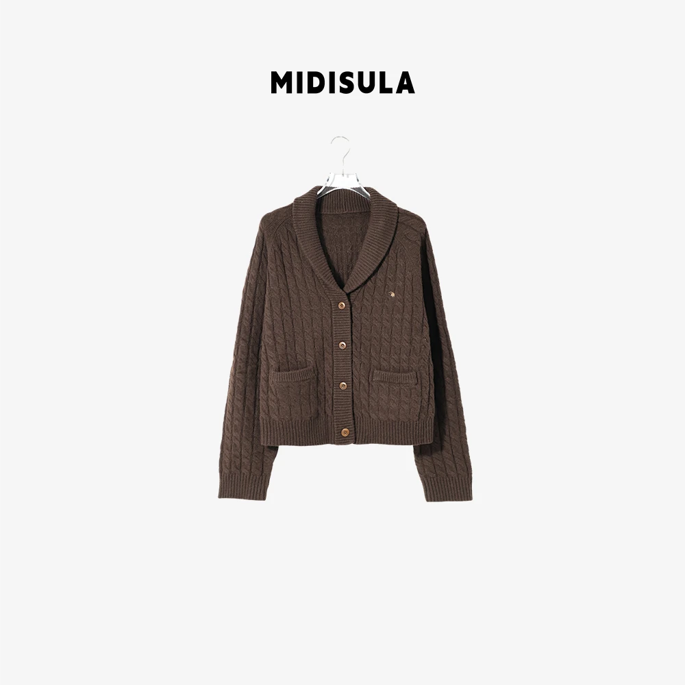 MDSL·韩系时尚老勤风通勤慵懒麻花袖长马标羊毛纽扣开衫#02278