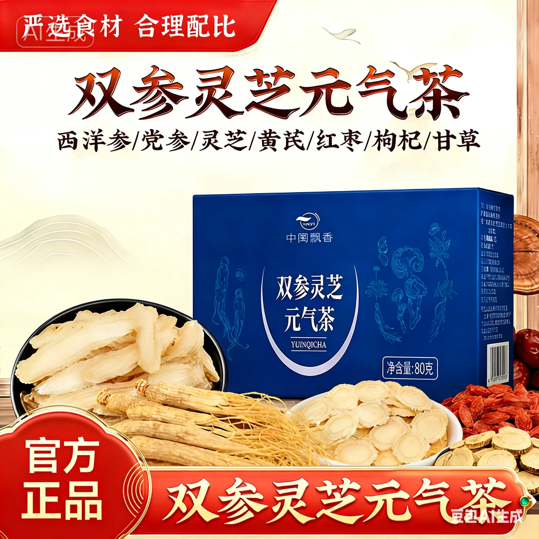 【双参灵芝元气茶】优选西洋参党参灵芝黄芪独立透明包装真材实料