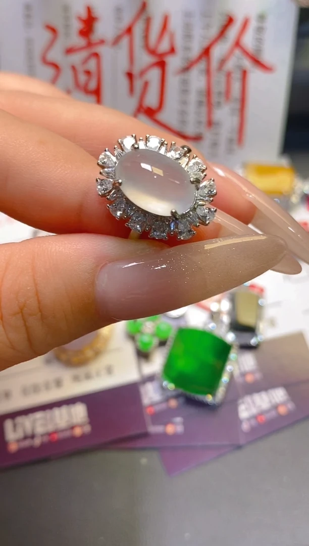 翡翠银S925镶嵌耳饰天然