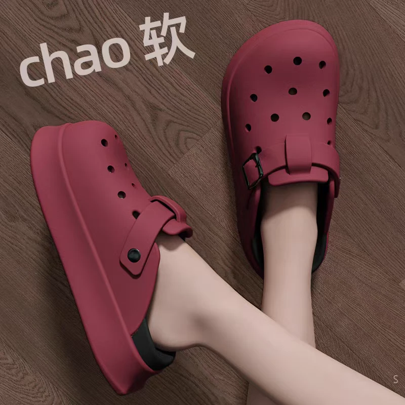夏季新款时尚休闲沙滩凉拖女款厚底勃肯鞋居家外穿软底包头洞洞鞋
