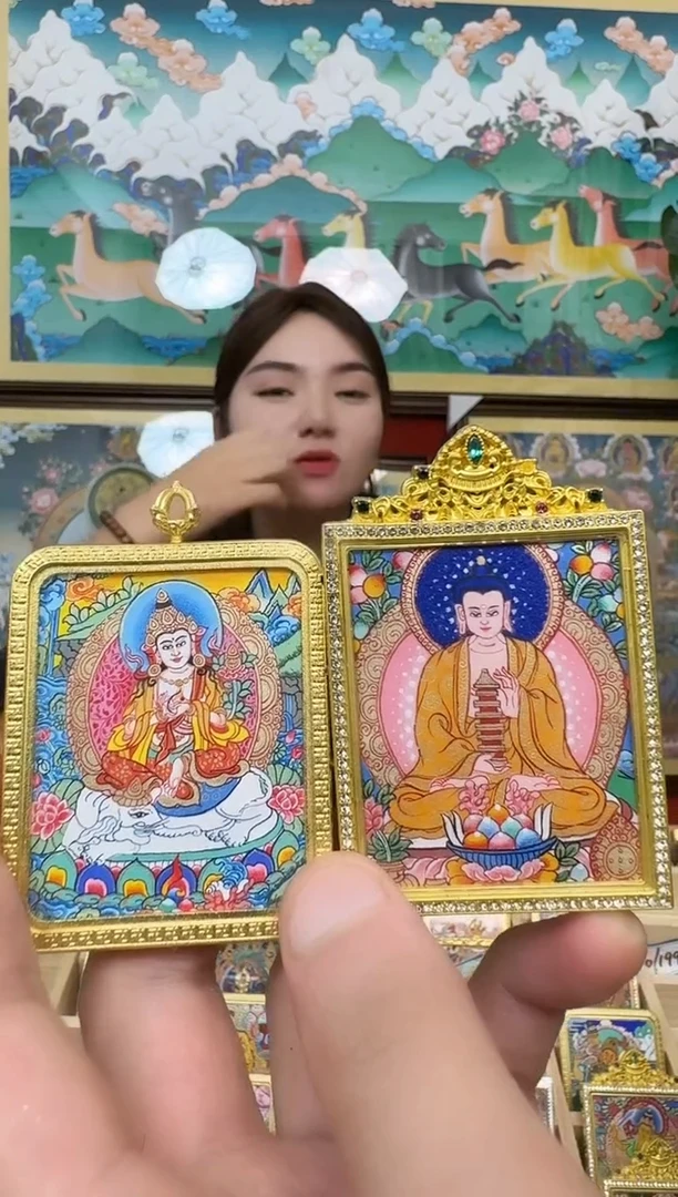 吊坠普贤、地藏-热贡纯手绘唐卡吊坠