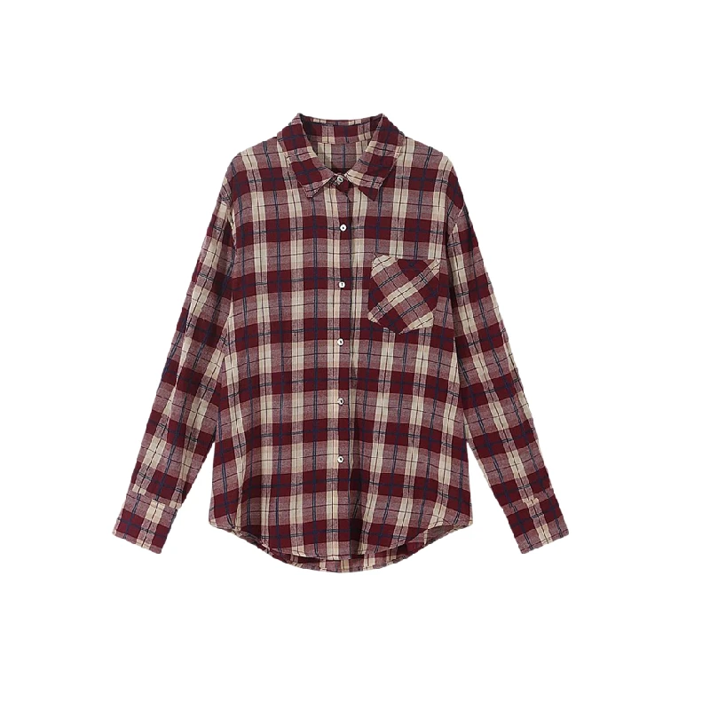 【格外有调】秋季新款韩版红格宽松韩版衬衫LK2506056