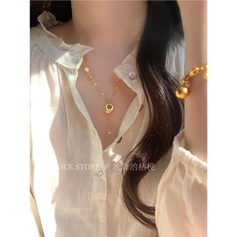 合金项链 晚睡的桔梗「财运莲莲」新中式福袋莲蓬项链吊坠新年锁