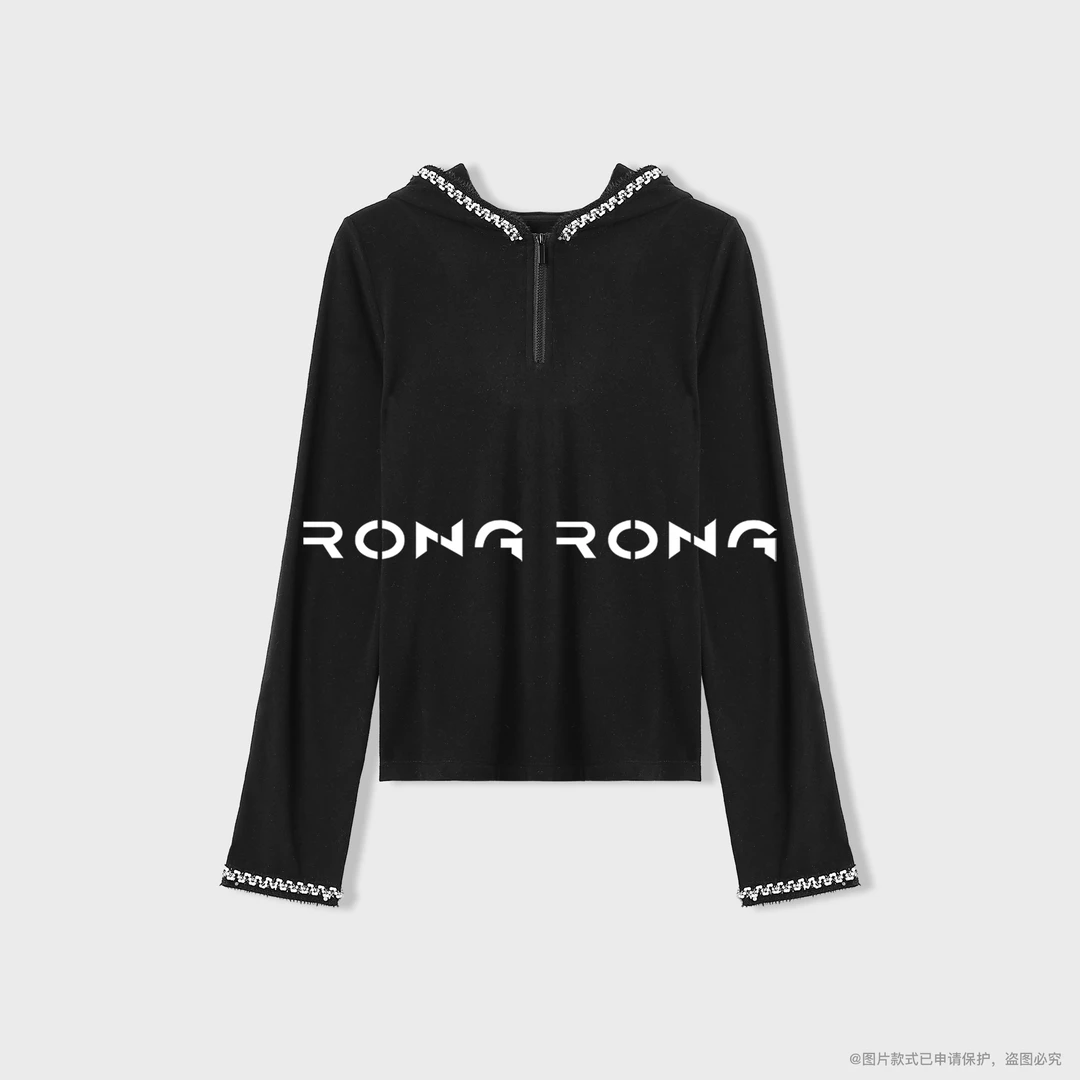 溶溶【轻暖德绒】RONGRONG 莱赛尔德绒半拉链休闲风连帽卫衣T-B0154