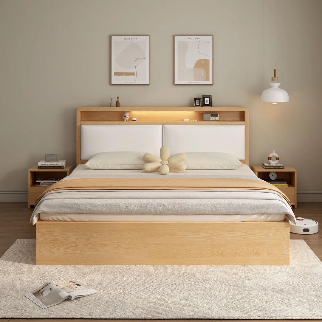 实木床现代简约米床双人床家用儿童主卧板式床北欧实木床