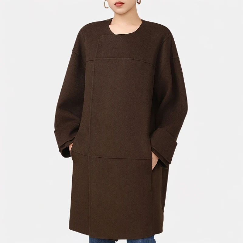 AMASS/阿玛施冬季新款巴恩风宽松保暖双面呢秋冬绵羊毛大衣外套