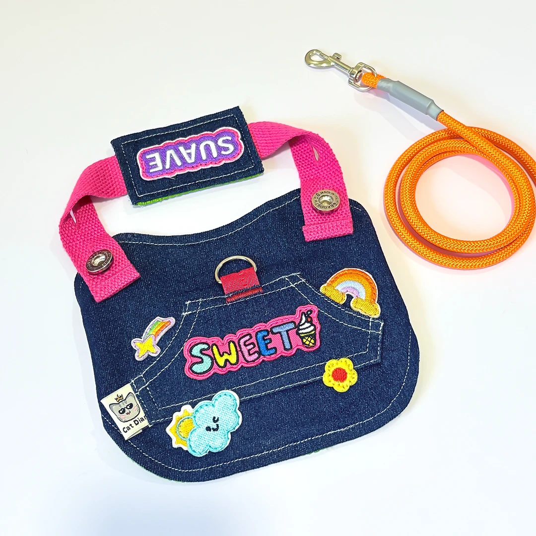 宠物牵引绳牛仔多巴胺胸背猫咪狗狗牵引背心泰迪比熊雪纳瑞通用