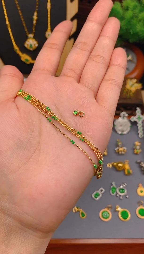【闪购商品】翡翠项链银S925镶嵌金色可调节项链