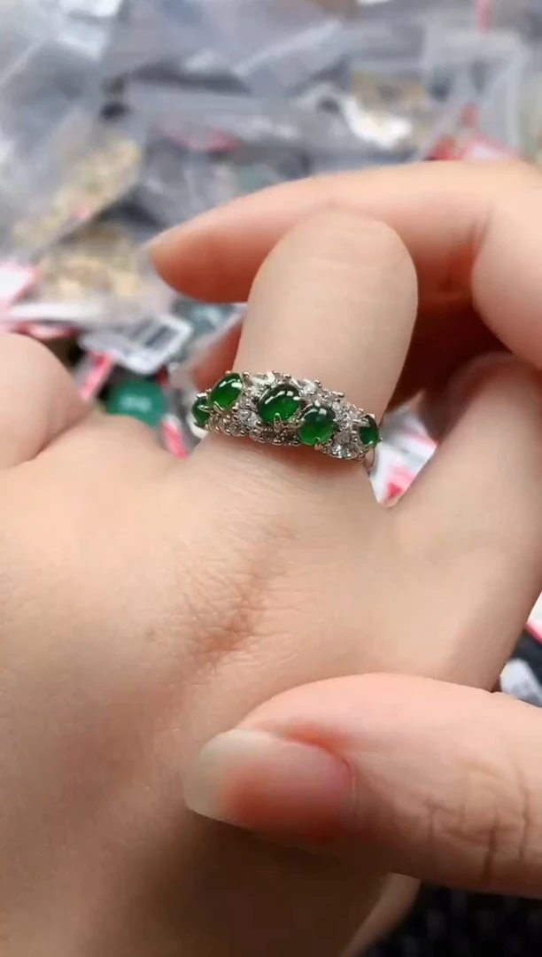 银S925镶嵌戒指翡翠天然A货缅甸翡翠