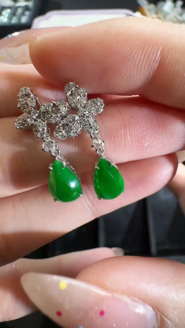 【闪购商品】翡翠耳饰18K金镶嵌【源头工厂】钻石镶嵌