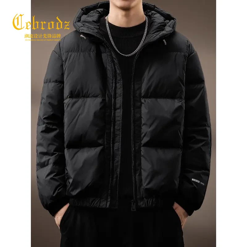 法国Cebrodz鸭绒防风羽绒服男士连帽冬季新款美式面包服外套潮流