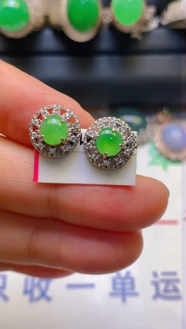 【闪购商品】翡翠耳饰银S925镶嵌天然A货翡翠1