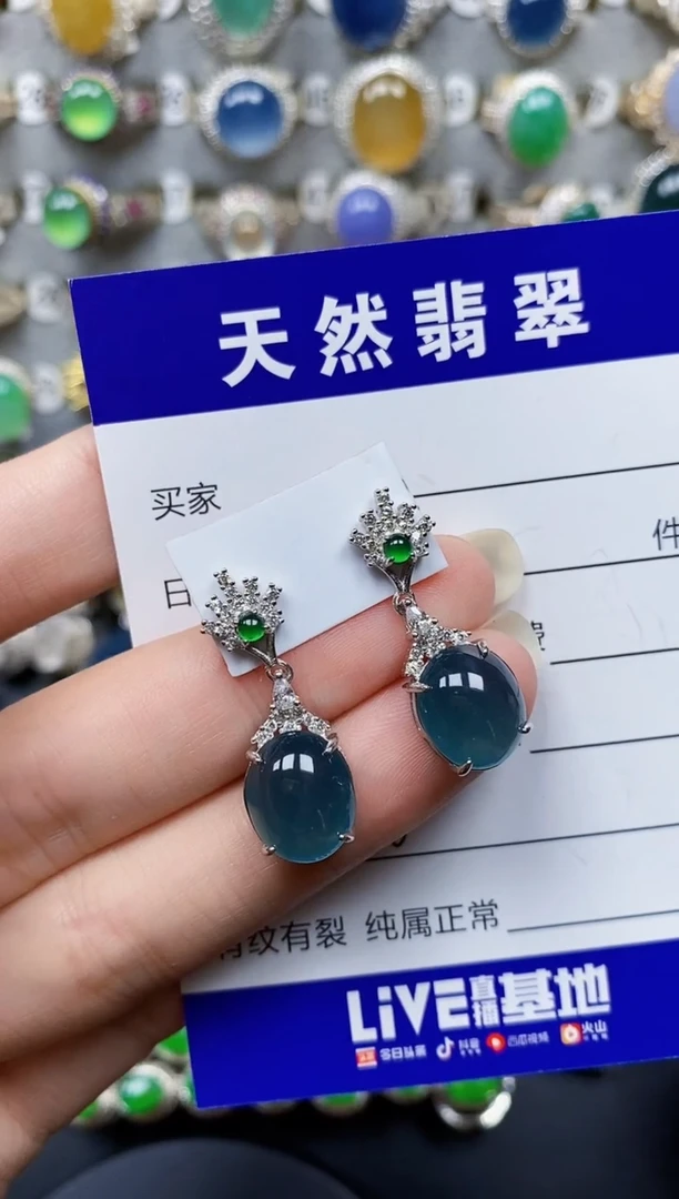 翡翠银S925镶嵌耳饰320