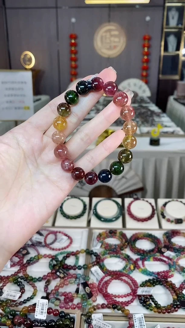 未镶嵌老矿碧玺色标彩虹单圈手串11mm+碧玺dan多样性发货一条