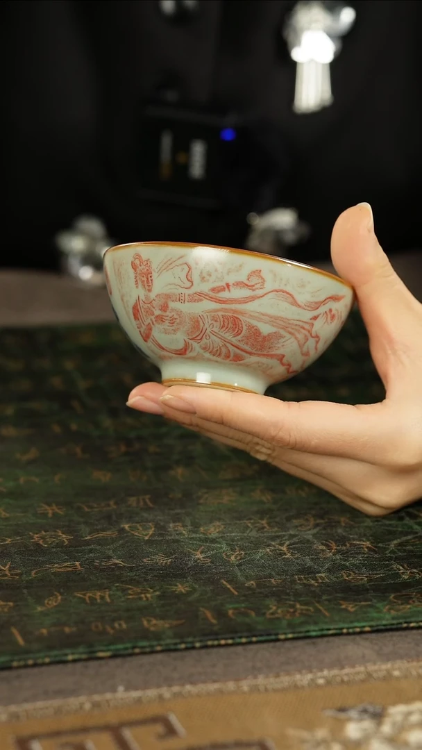 善窑厂汝窑拓片系列敦煌飞天手绘主人杯