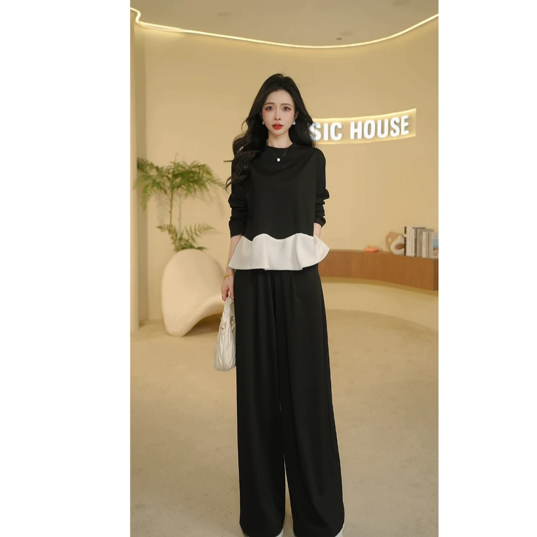 Basic House/百家好25新款通勤风时尚休闲显瘦百搭撞色拼接两件套