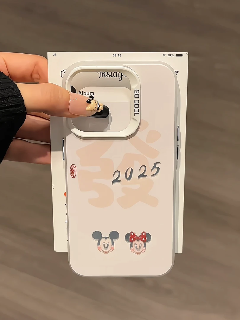 适用苹果16pro磨砂彩银iPhone15手机壳华为p烟花米奇大图案小米14