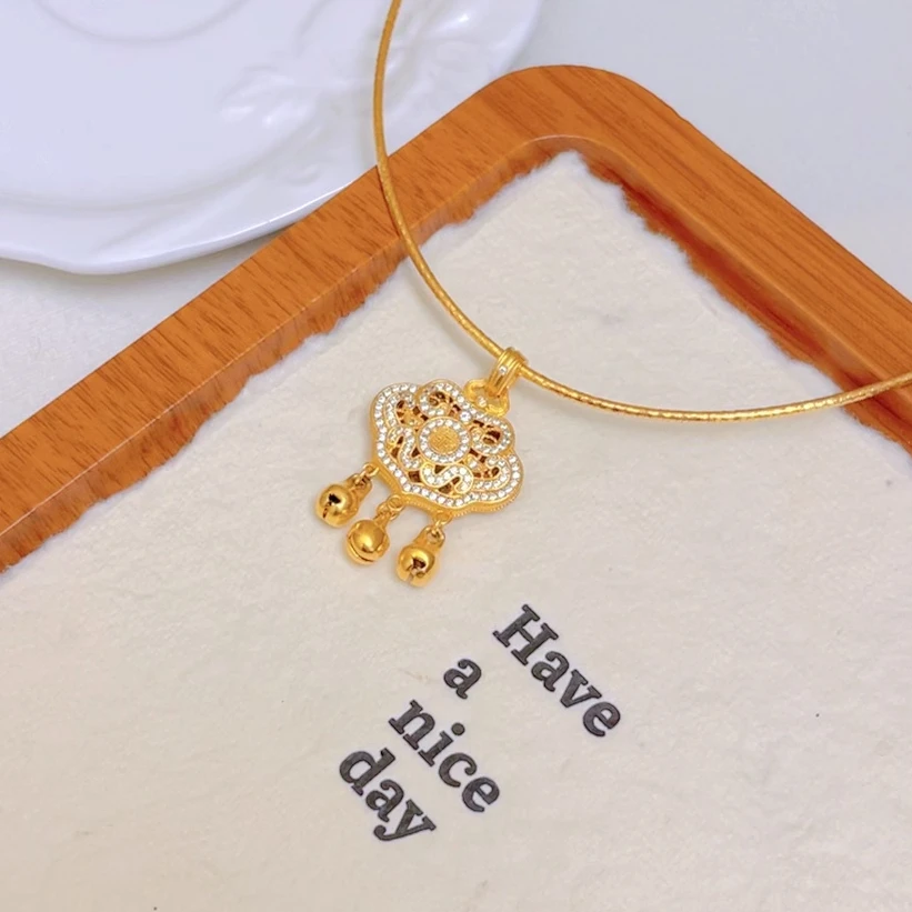 项链  2136-高定镂空如意铃铛锁项链气质轻奢精致祥云锁