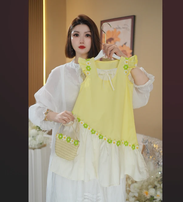 女童25年夏季新款拼接花朵套装