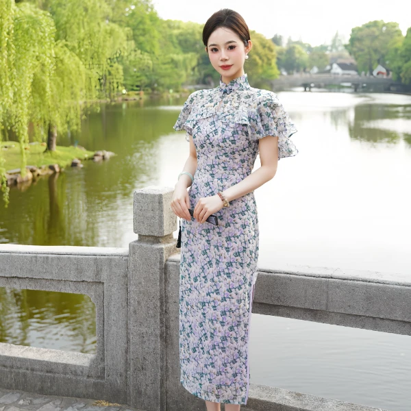 夏季2025年斗篷款复古民国风年轻款少女连衣裙旗袍-020