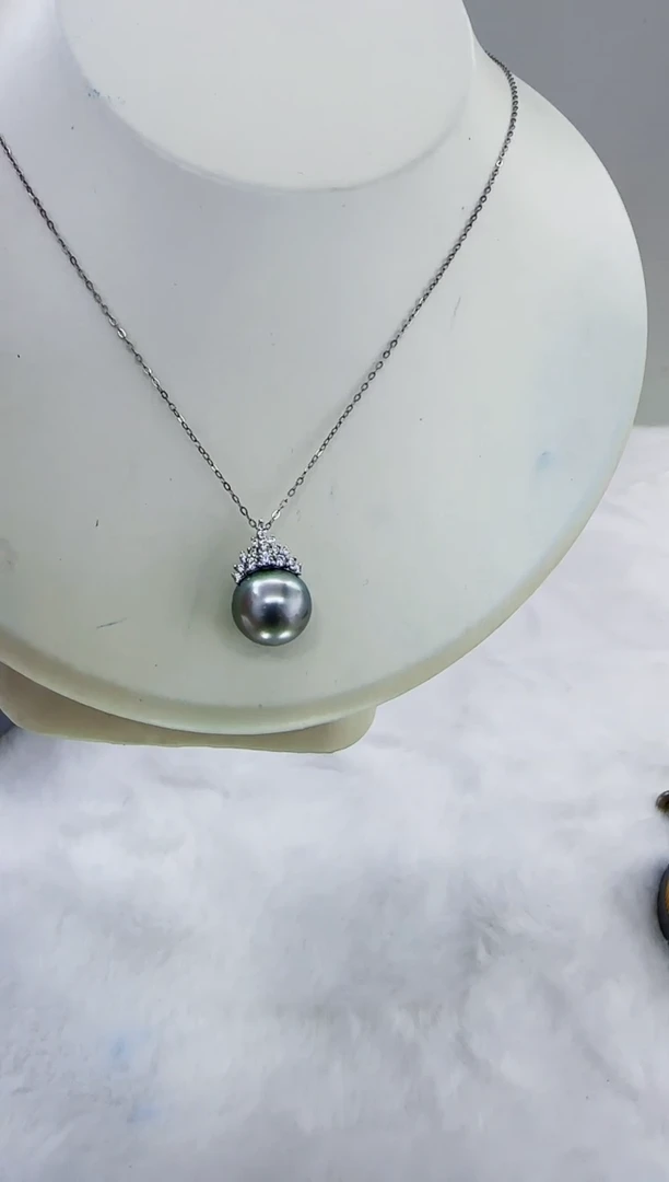 银S925镶嵌海水珍珠DA海水大溪地吊坠12-13 y362