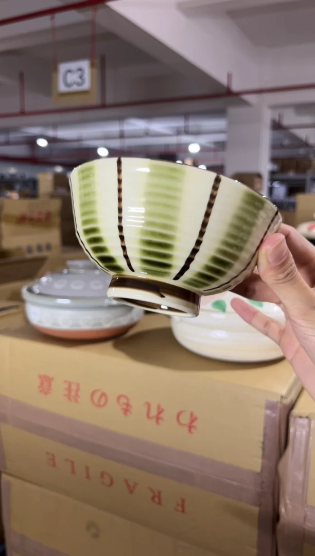 瓷片织部十草饭碗