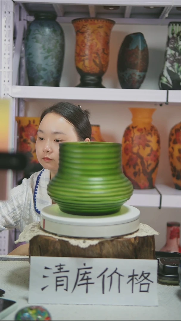 手工艺品琉璃【21】磨刻花器