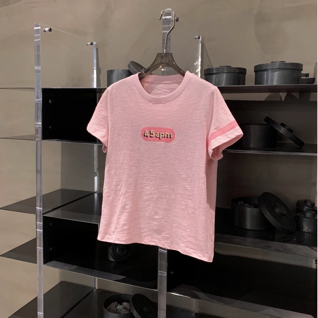 粉色45apm字母印花短袖T恤女洋气减龄夏季薄款上衣T8389