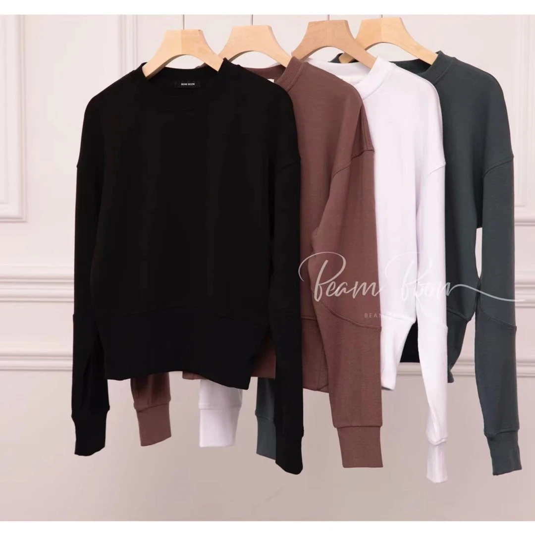 Beam Boon| 甜酷少女系列~简约纯色廓形圆领休闲长袖卫衣时尚