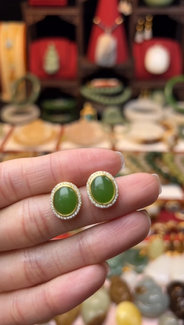 【闪购商品】和田玉耳饰银S925镶嵌放漏