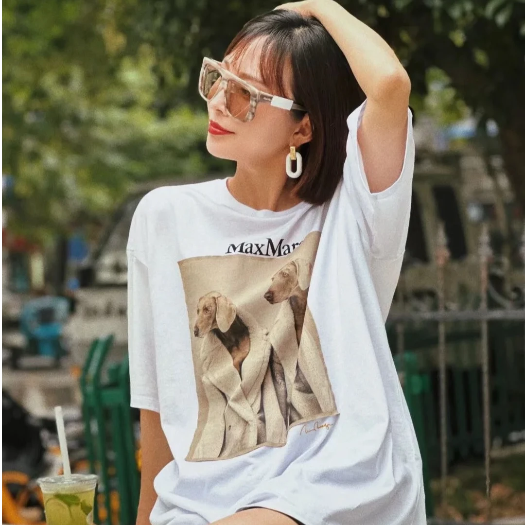 未使用 MaxMara Maxmara tacco 女士威玛猎犬T恤 51