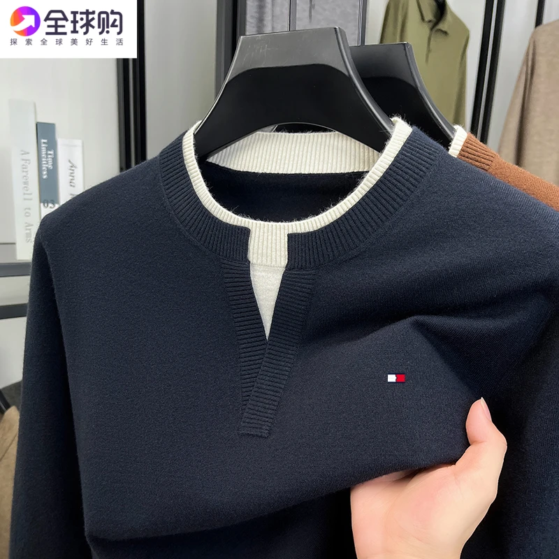 专柜正品汤米希凯利宽松型不缩水薄款圆领针织衫秋冬时尚假两件