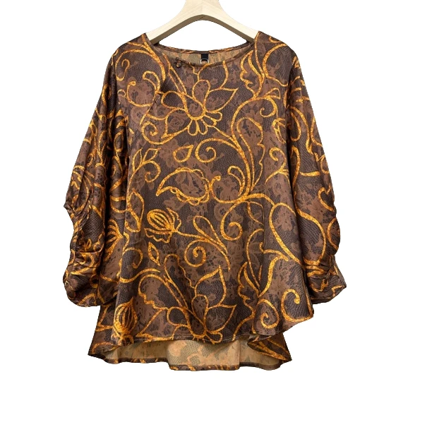 原创设计 时尚大码女装桑蚕丝花色宽松时髦衬衫7085叶子上衣