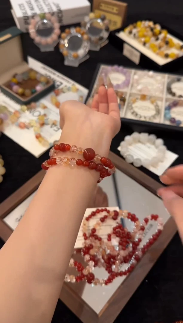 未镶嵌手链水晶红胶花双圈x2934