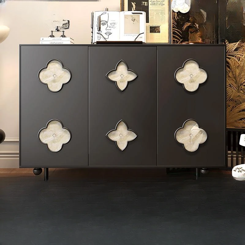 复古四叶草餐边柜茶水柜靠墙一体客厅中古法式贝壳储物柜玄关鞋柜