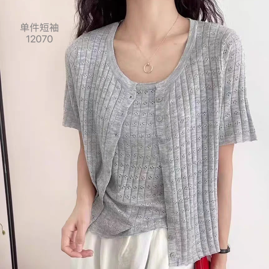 12070（部分无水洗唛，介意慎拍）SANFAN新款镂空开衫短袖