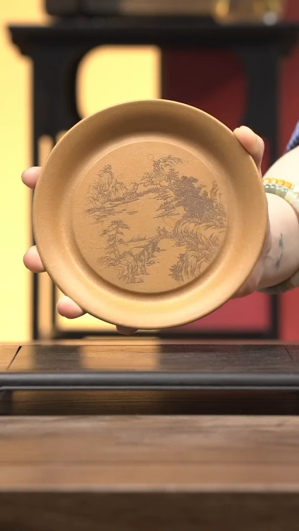 茶壶紫砂茶宠-刻山水盘
