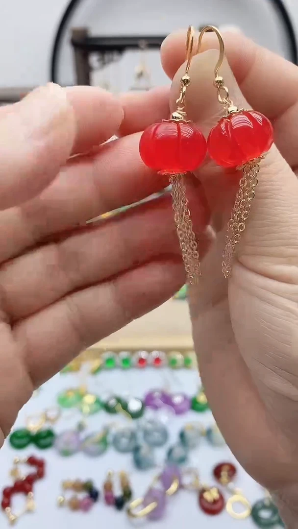 14K金镶嵌南红玛瑙耳饰1