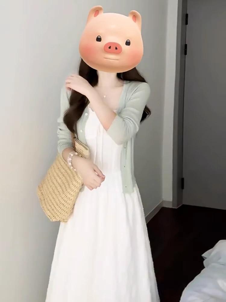 F1028温柔风法式白色吊带连衣裙女夏季2025新款韩系穿搭气质长裙