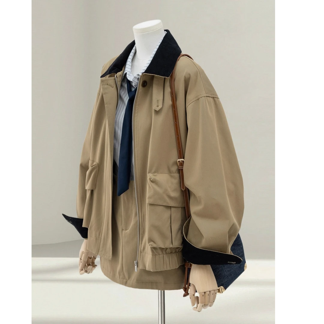 Y1510复古工装夹克外套短裙套装女2025秋冬新款小个子休闲两件套