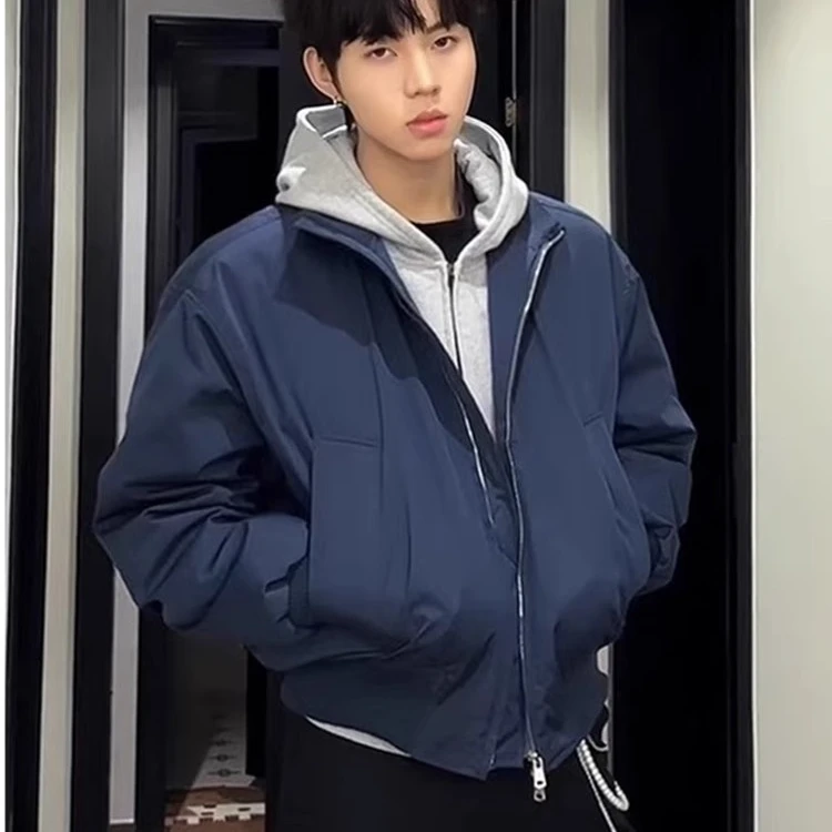 藏青色bomber美式飞行夹克棉服男款秋冬季短款外套cleanfit棒球服