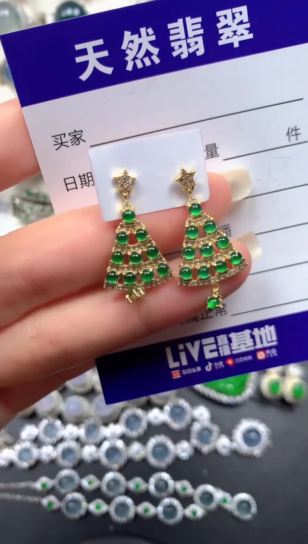 银S925镶嵌翡翠耳饰147