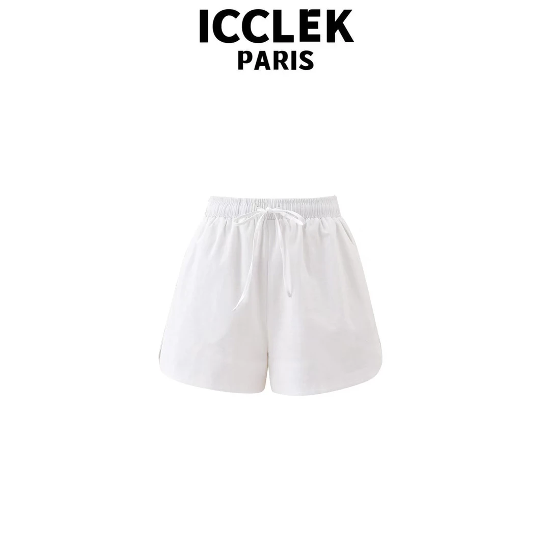 ICCLEK 白色百搭短裤宽松修身气质时尚简约夏季通勤裤子  -  5708