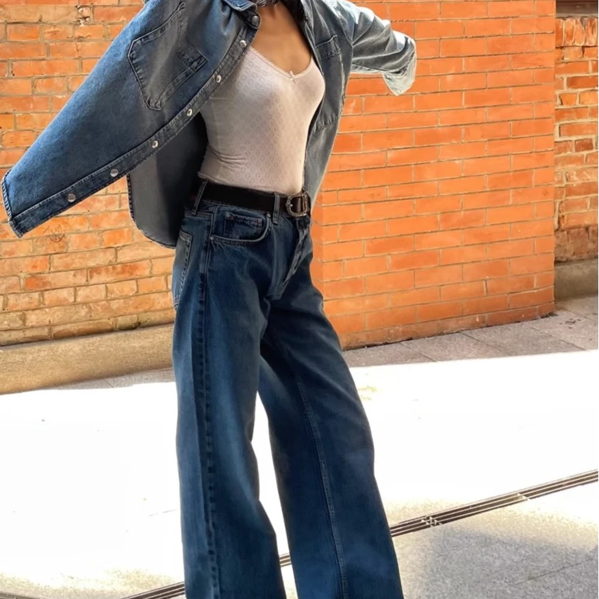 2025年新款阔腿裤微弹女牛仔裤水洗高腰宽松