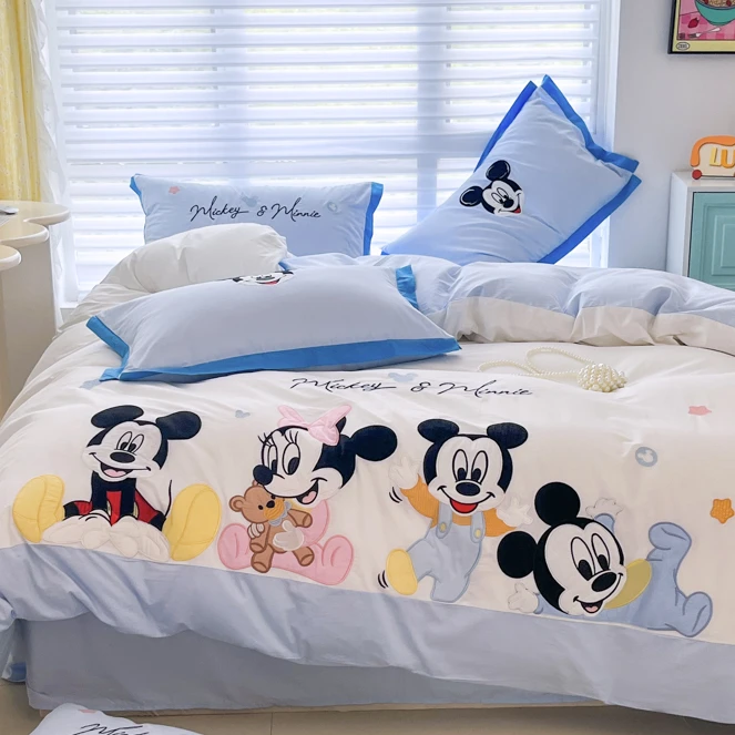 儿童迪士尼纯棉卡通四件套男女孩全棉床笠款三件套床单被套床笠4