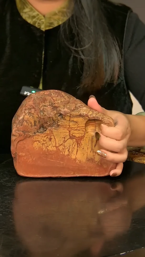 非遗青州黑山老坑精品红丝砚